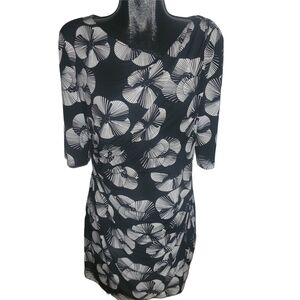 Connected Apparel Black and White Floral Midi Dress 16